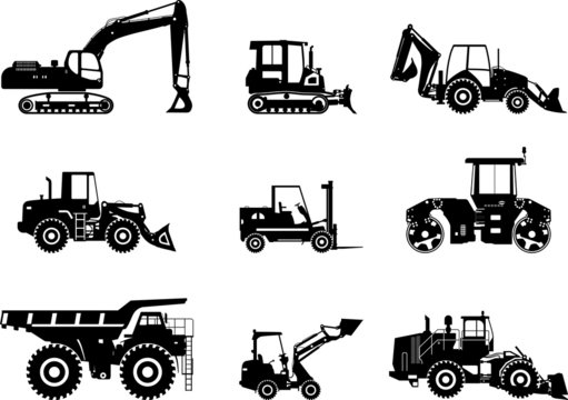 Set of heavy construction machines. Vector illustration
