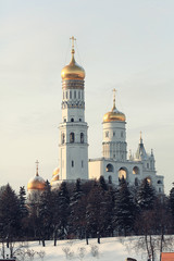 Moscow Kremlin Cathedral winter landscape embankment