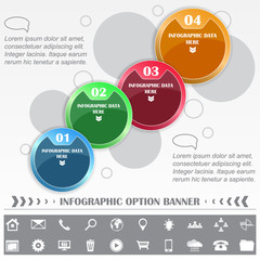 Infographic vector template with round labels and various icons 