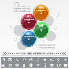 Fototapeta na wymiar Infographic vector template with round labels and various icons 