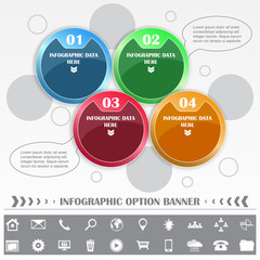 Infographic vector template with round labels and various icons 