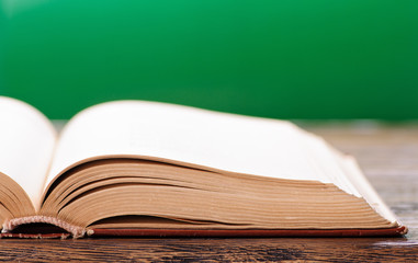 Open book on a green background