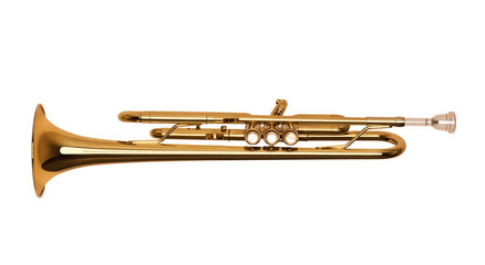 golden brass trumpet valves top view isolated on white backgroun - obrazy, fototapety, plakaty