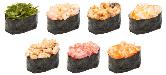 gunkan set seaffod isolated on white background