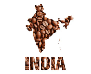India map and word coffee beans isolated on white