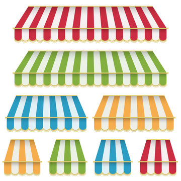 Striped shop awning red green yellow blue vector clipart decorations isolated on white