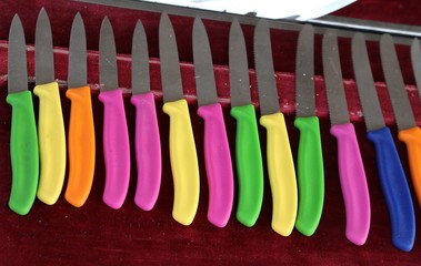knifes with sharp and multicoloured handle