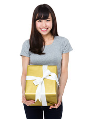 Asian woman hold with giftbox