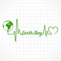 Creative Happy Earth Day Greeting with Heartbeat stock vector