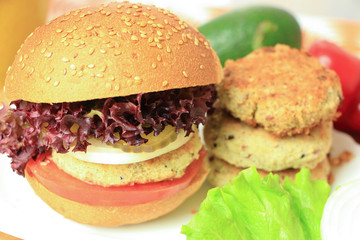 Vegan sea burger closeup background