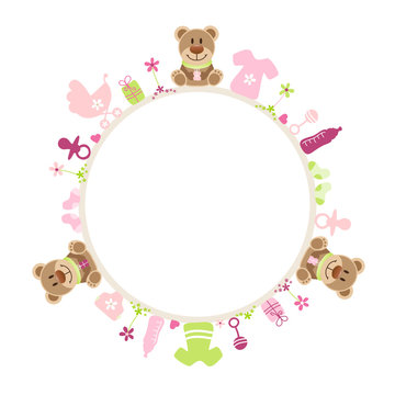 Baby Frame Teddy Symbols Girl Pink