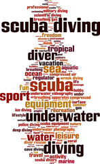 Obraz premium Scuba diving word cloud concept. Vector illustration