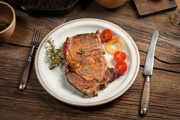 Fried beef steak.