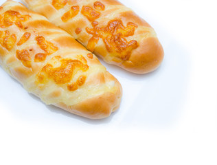 Close up Long bread on the white bacground