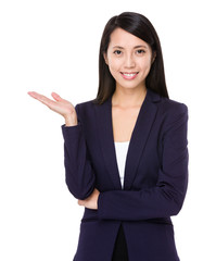 Business woman with hand show with blank sign