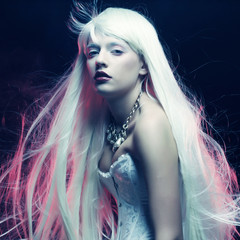woman with magnificent white  hair