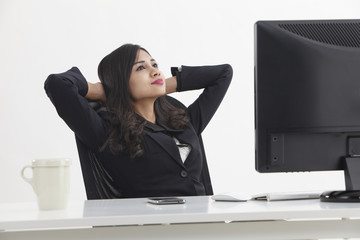 woman in front of computer