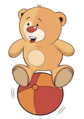 A stuffed toy bear cub and a ball