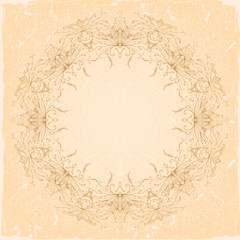 Openwork floral frame on an old beige background