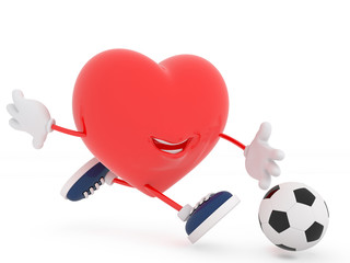 Cute soccer player heart on white - 3D render