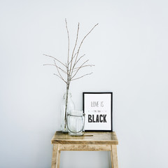 Motivational frame LOVE IS THE NEW BLACK. Scandinavian style