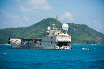 Cargo ship sailing in the Indian ocean near Seychelles