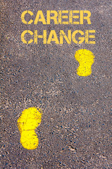 Yellow footsteps on sidewalk towards Career Change message