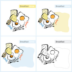 breakfast, eggs, toast, butter on a white background