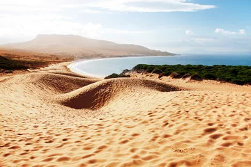Stickers pour porte Plage de Bolonia, Tarifa, Espagne Dune de sable de la plage de Bolonia, province de Cadix, Andalousie, colonne vertébrale