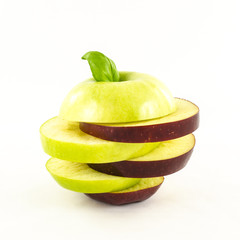 Fresh sliced green and red apple