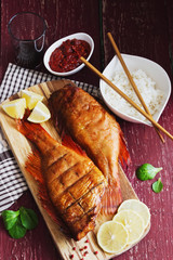 lunch of smoked sea bass