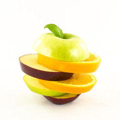 Fresh sliced fruits in shape of apple