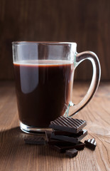 hot chocolate in a glass cup