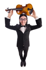 Obraz premium Funny man with violin isolated on white