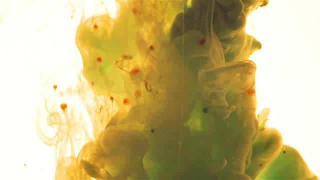 Yellow and green liquid color,  bubbles rising