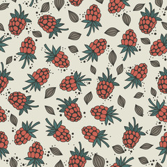 seamless pattern with and raspberry seeds on a light background
