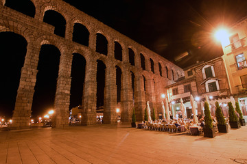roman aqueduct in Segovia city, Spain