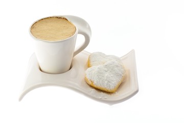 Cup of coffee with milk on a beautiful stand