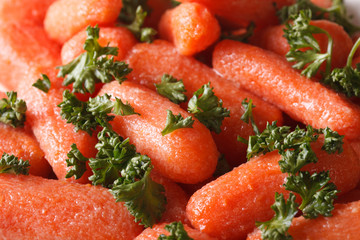 Glazed carrots with parsley macro. background, horizontal