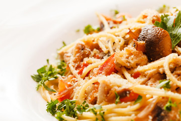 pasta with meat and mushrooms