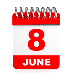 Calendar on white background. 8 June.