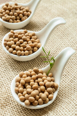 Soy beans on wooden desk