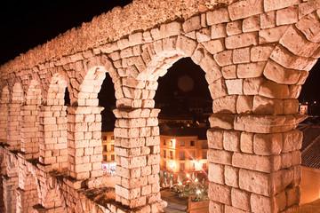 roman aqueduct in Segovia city, Spain