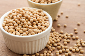 Soy beans on wooden desk