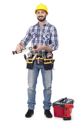 Construction worker with level