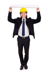 Young construction architect isolated on the white