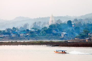 Morning on lake Vajiralongkorn, Sangkhla Buri, province Kanchana