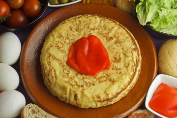 Spanish omelette and ingredients