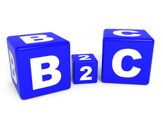 B2C cubes on white background. 3D illustration.
