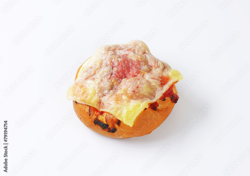 Poster Cheese and ham topped bread bun